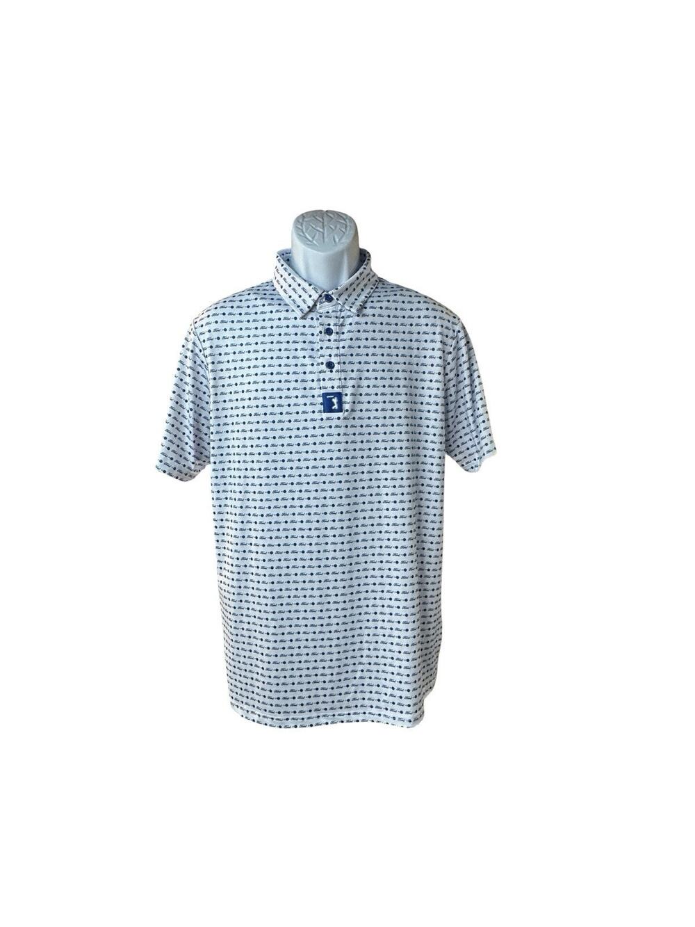Bogey Bros Men’s Medium White/Blue FORE! Golf Polo Short Sleeve Stretch